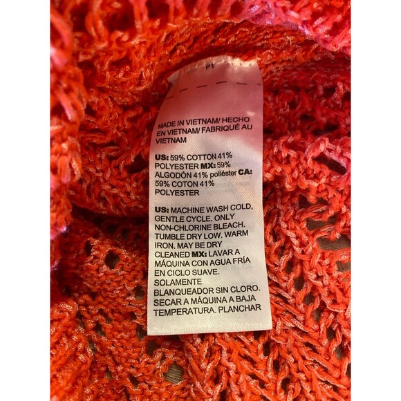 Chico’s Loose Open Weave Sweater Size Medium Orange Tangerine Round Neckline - Picture 8 of 11